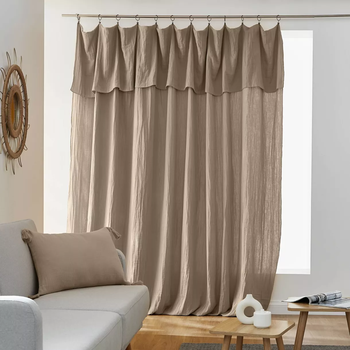 Cortina de gasa de algodón ajustable (280 x max 300 cm) Gaïa Marrón cuerda