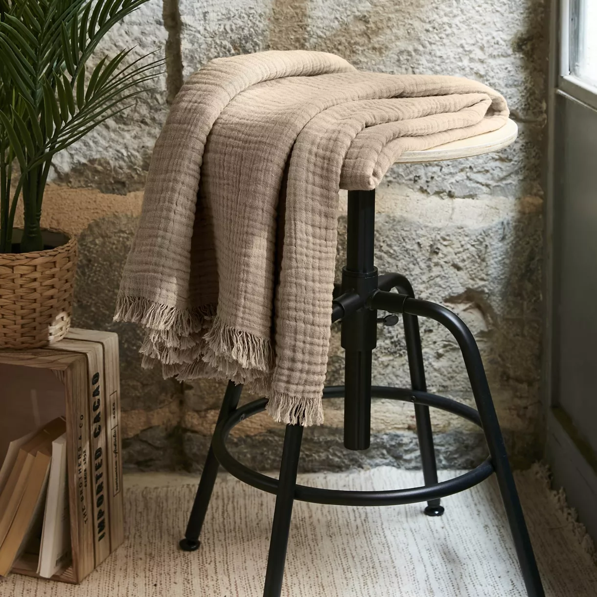 Katoenen plaid gaze (130 x 160 cm) Gaïa Beige