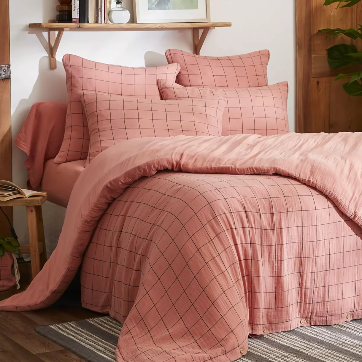 Funda nórdica de gasa de algodón (260 x 240 cm) Gaïa Match Rosa durazno