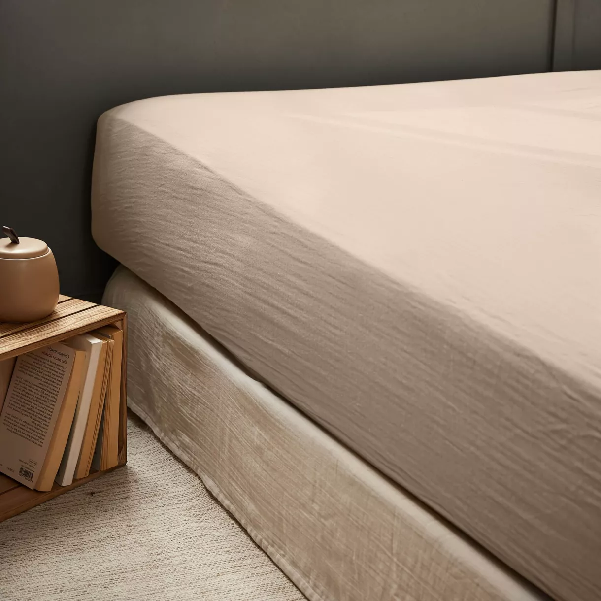 EM - Drap housse 160 x 200 cm Gaze de coton unie GAìA Ficelle