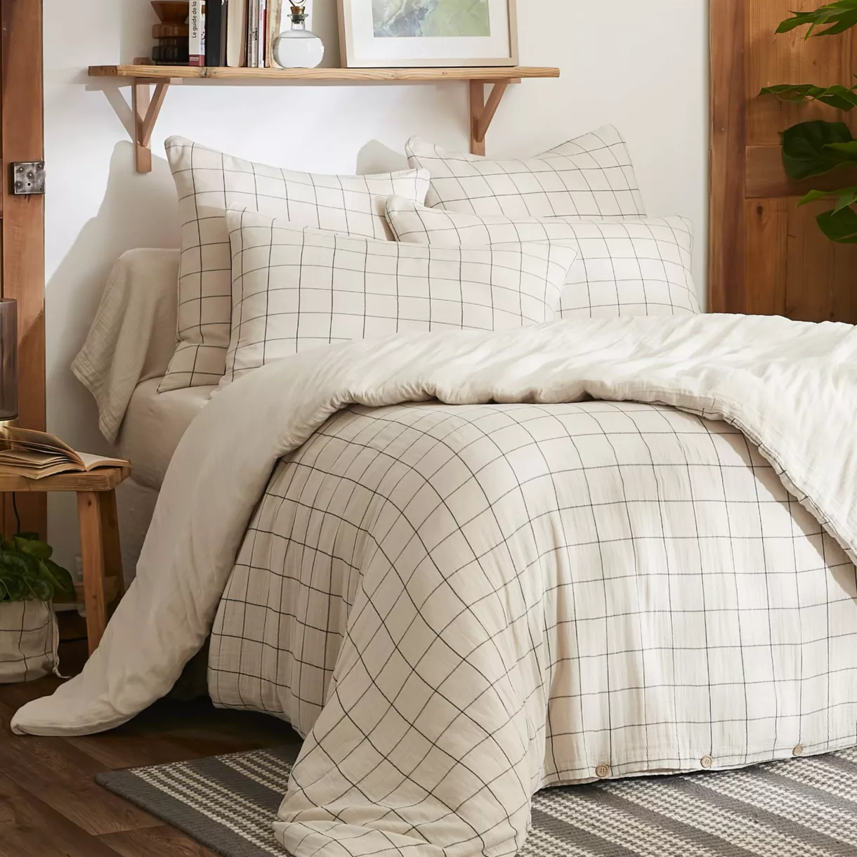 EM - Housse de couette rŽversible 200 x 200 cm Gaze de coton tissŽe teinte GAìA MATCH Pampa