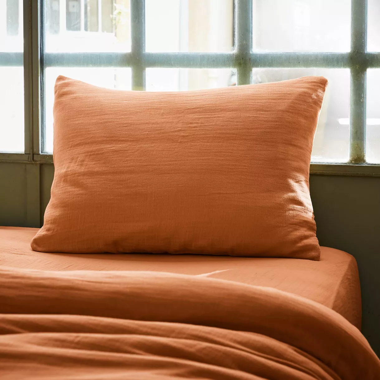 Funda de almohada rectangular de gasa de algodón (50 x 80 cm) Gaïa Albaricoque