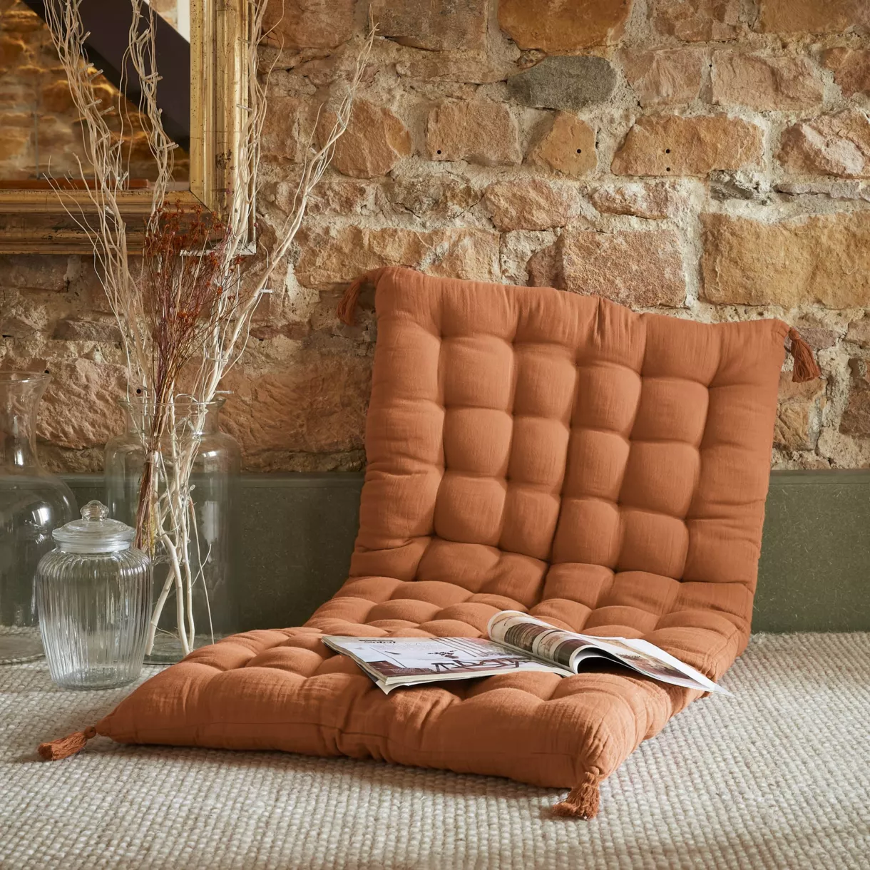 Materasso da pavimento garza di cotone (60 x 120 cm) Gaïa Albicocca