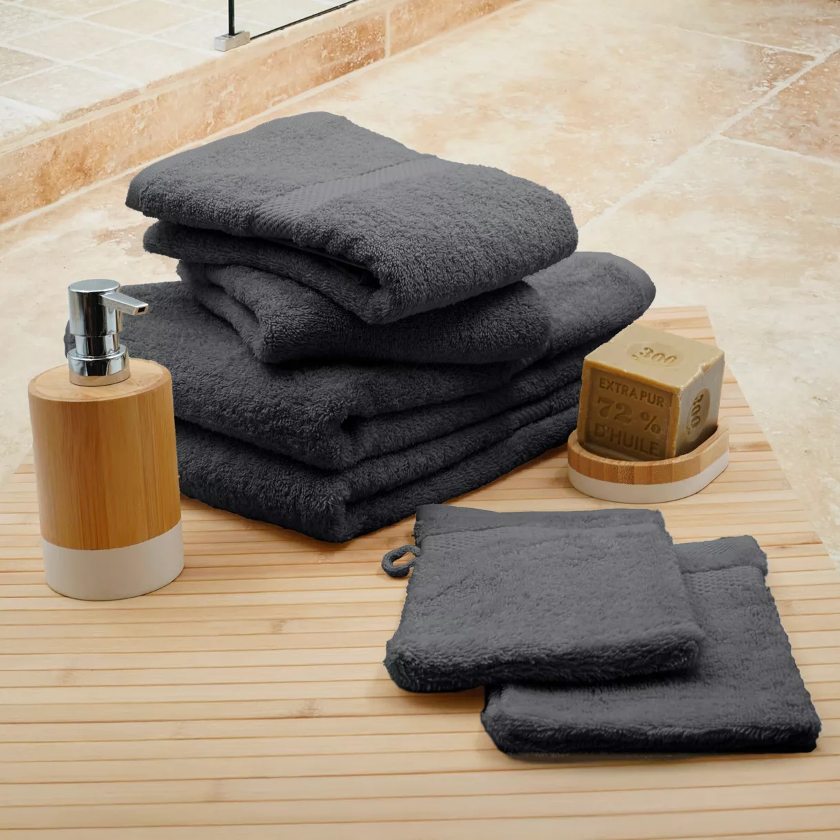 Handtuchset 50x90 cm x2 + Handtuch 70x130cm x2 + Waschlappen x2 Elegance Anthrazitgrau