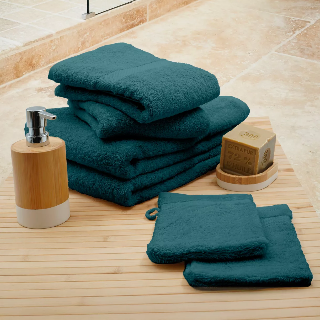 Handtuchset 50x90 cm x2 + Handtuch 70x130cm x2 + Waschlappen x2 Elegance Blau