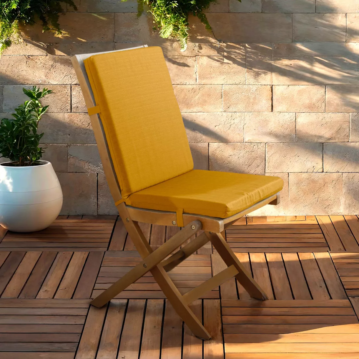 EM - Coussin de chaise dŽhoussable avec dossier 90 x 40 cm Polyester uni SUNSET Moutarde