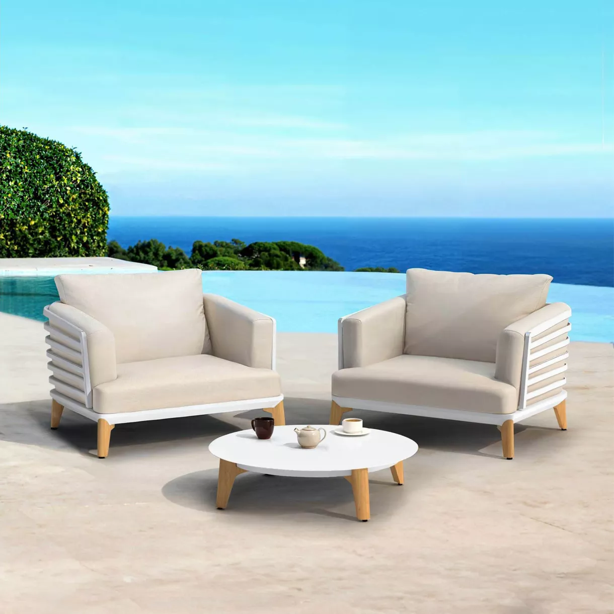 eminza Salon de jardin aluminium 2 places 3 pcs Monte Carlo Blanc et taupe
