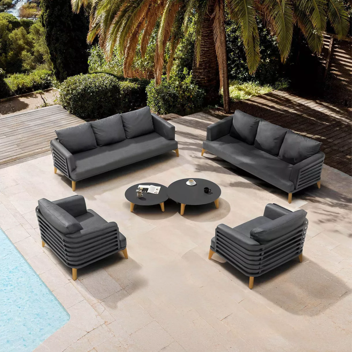 eminza Salon de jardin aluminium 8 places 6 pcs Monte Carlo Gris anthracite