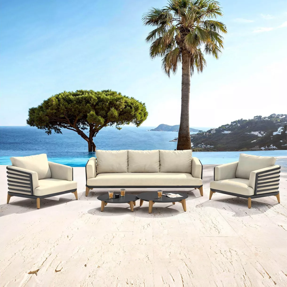 Salotto da giardino alluminio 5 posti 5 pezzi Monte Carlo Grigio antracite e beige