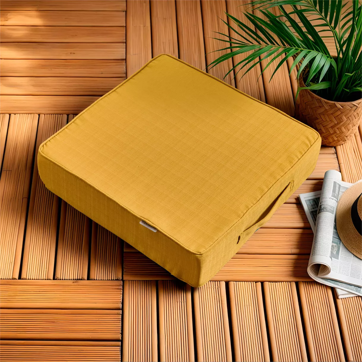 EM - Coussin de sol mousse dŽhoussable 45 x 45 x 10 cm Polyester uni SUNSET Moutarde