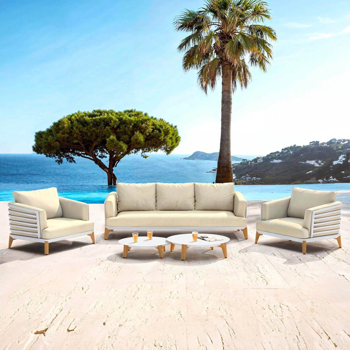 Lounge-Set 5 Plätze 5tlg Monte Carlo Weiß und Beige