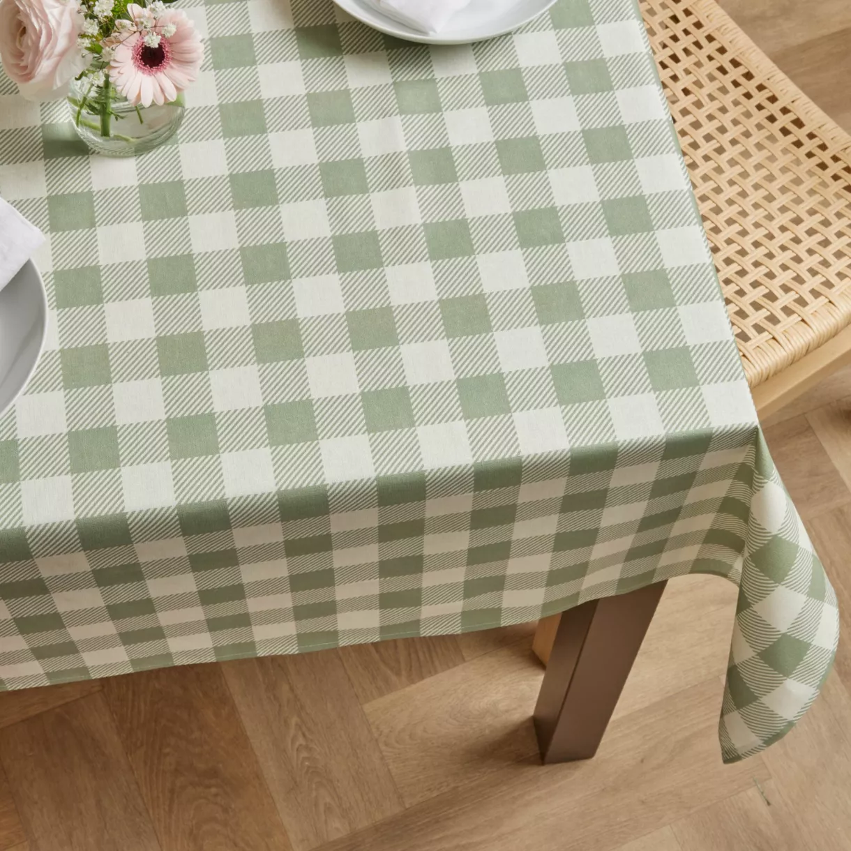 EM - Nappe en coton enduit 150 x 250 cm VICHY sauge