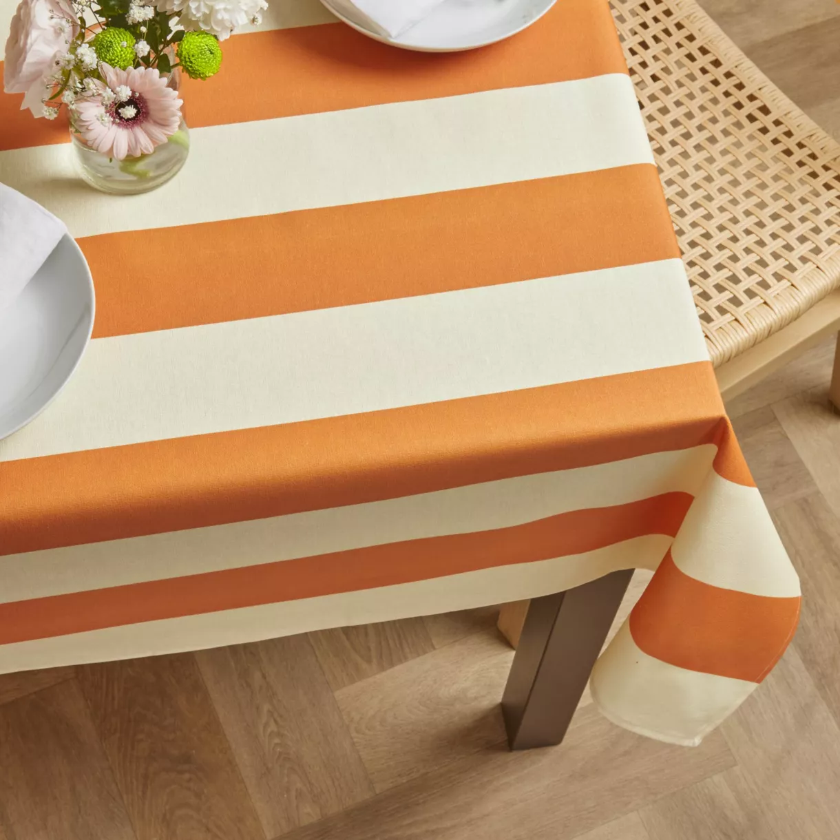 Rechthoekig gecoat katoenen tafelkleed (150 x 250 cm) Clementine Oranje