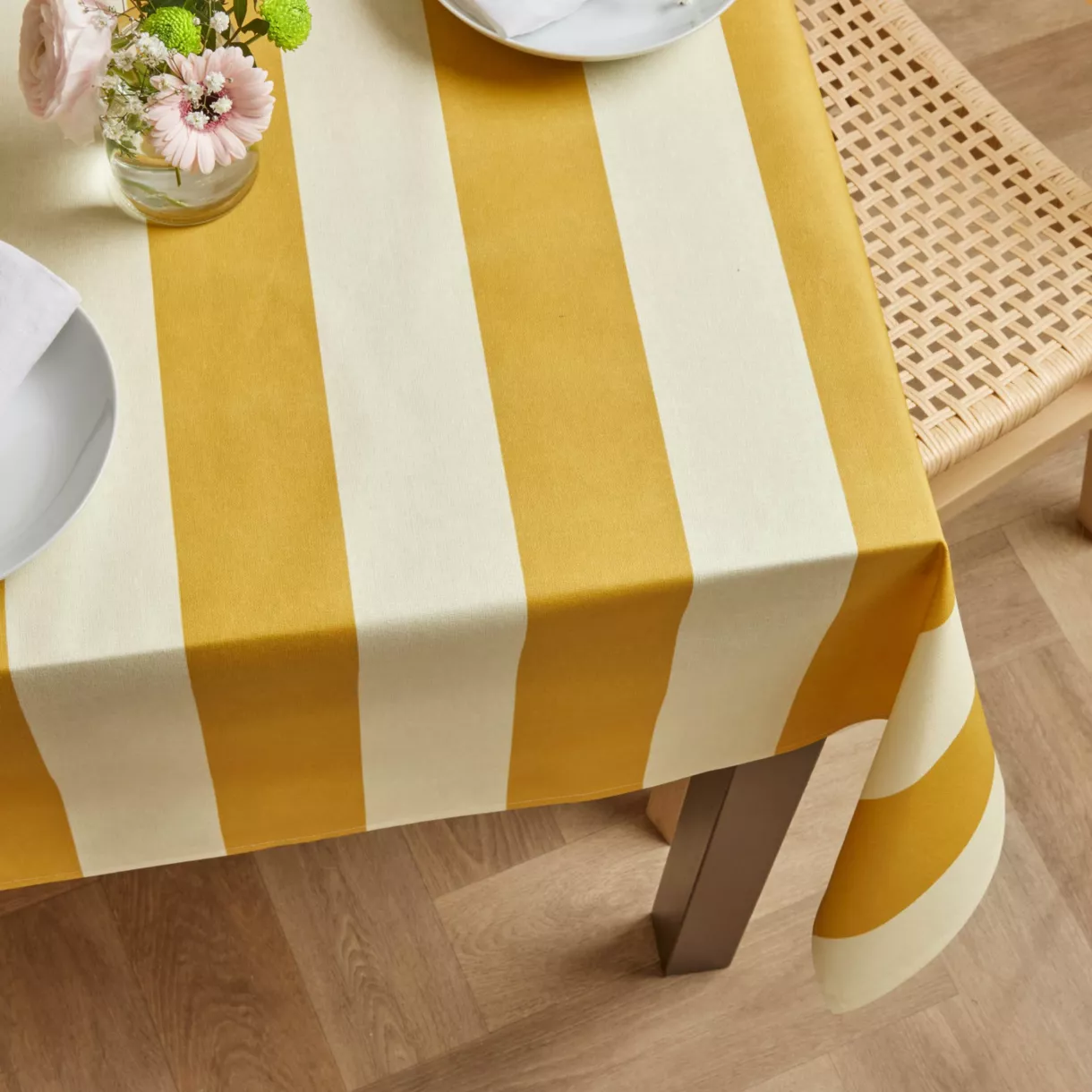 EM - Nappe en coton enduit 150 x 350 cm CLEMENTINE moutarde