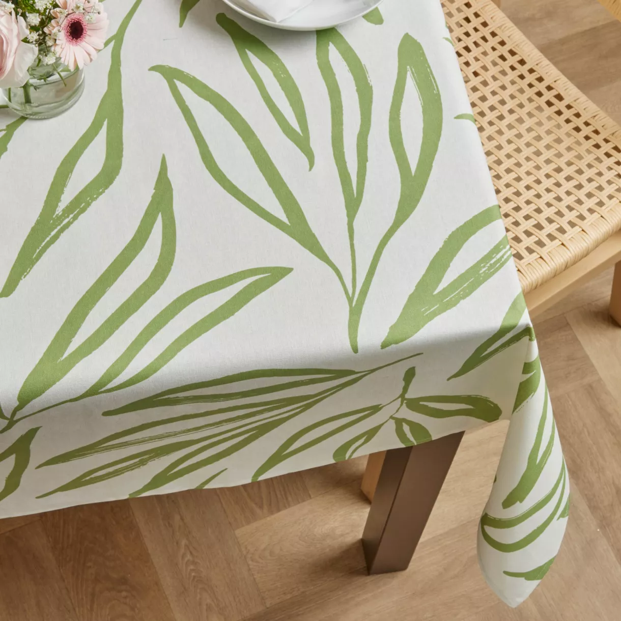EM - Nappe en coton enduit 150 x 350 cm GALICE vert eucalyptus