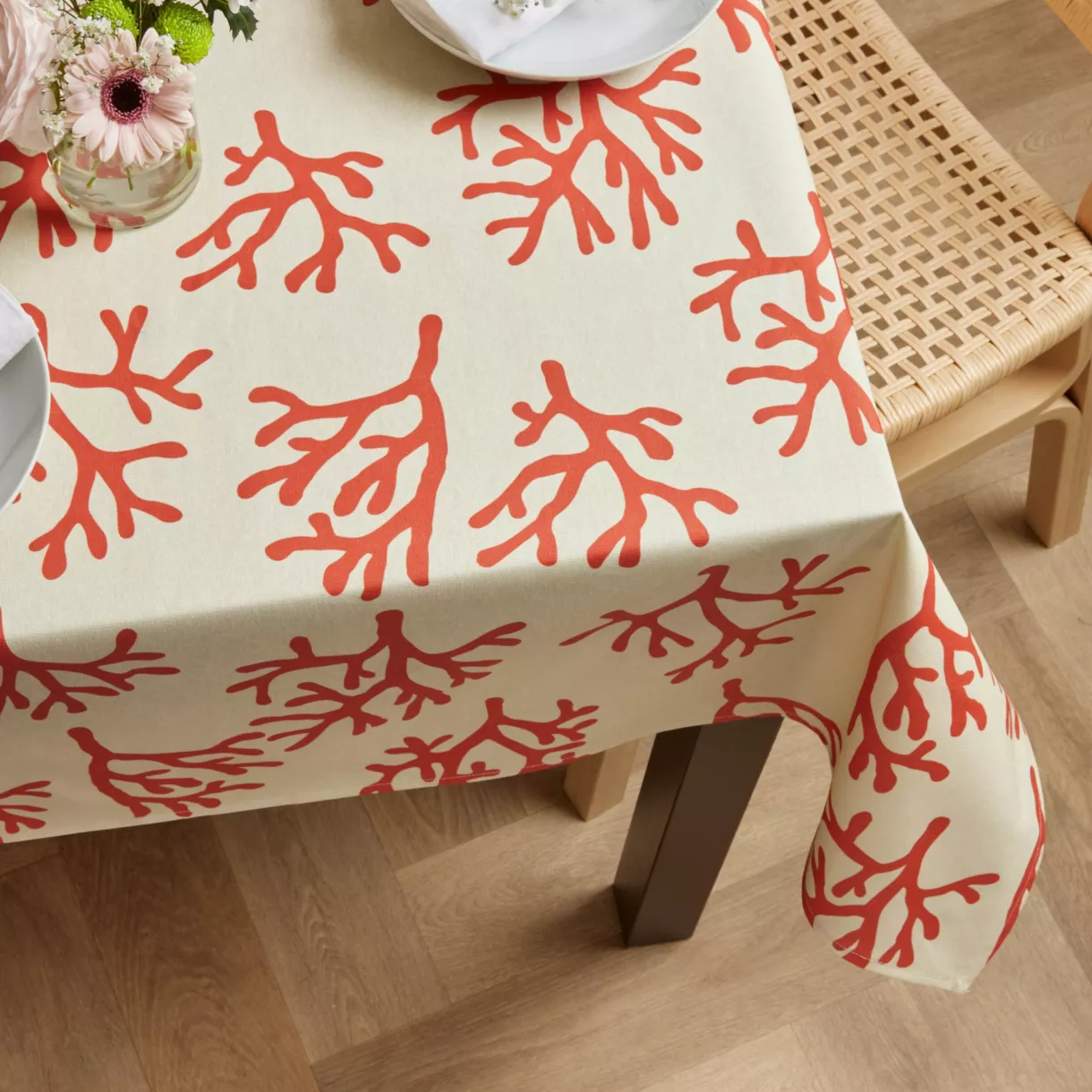EM - Nappe en coton enduit 150 x 350 cm MOOREA corail