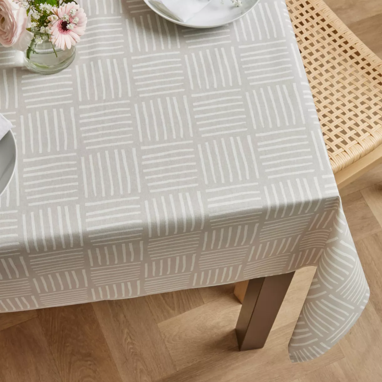 Mantel rectangular de algodón revestido (150 x 250 cm) Paolo Beige
