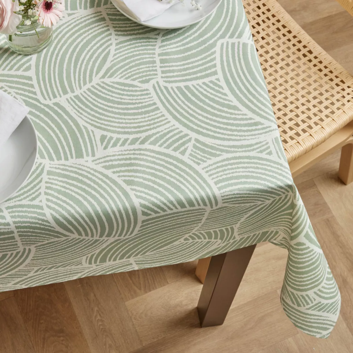 EM - Nappe en coton enduit 150 x 350 cm SARAH vert eucalyptus