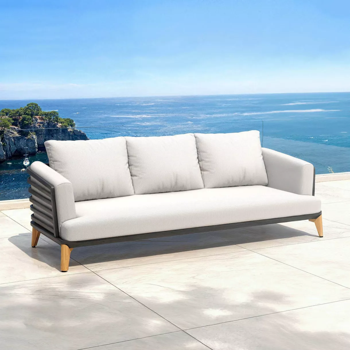 eminza Canapé de jardin en aluminium 3 places Monte Carlo Gris anthracite et gris clair