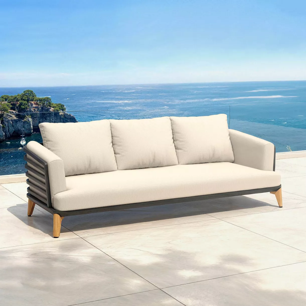 eminza Canapé de jardin en aluminium 3 places Monte Carlo Gris anthracite et taupe