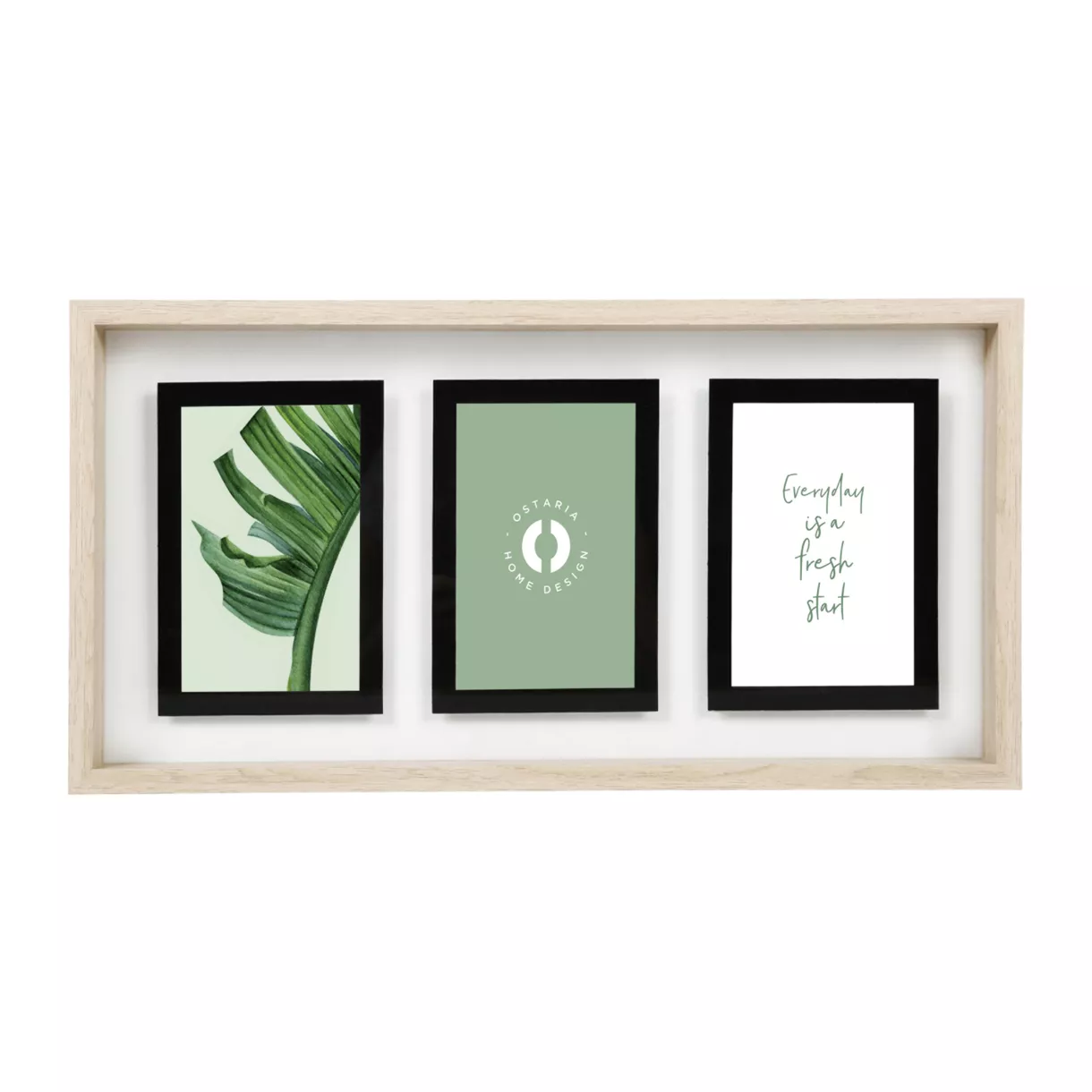 Ple-mle 3 Vues 10x15cm MDF et Verre 'NŽo' Cadre Ton Naturel Fond Transparent - Dim : l47xH23,5xP3,3cm