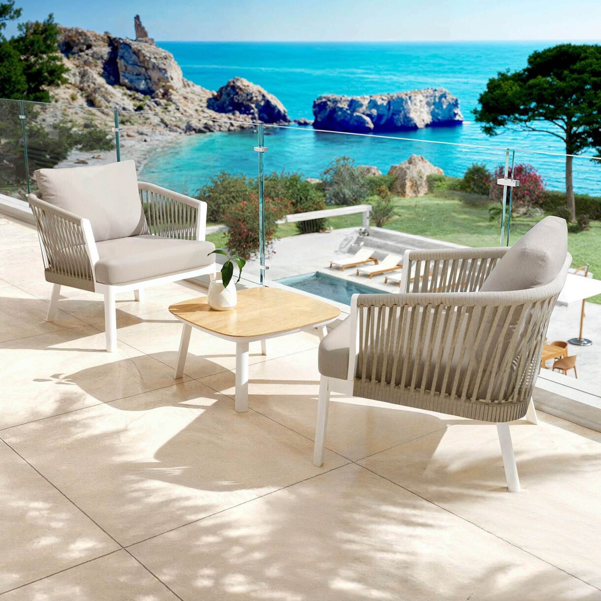 Loungeset aus Aluminium 2 Plätze 3 tlg Amalfi Weiß und Taupe