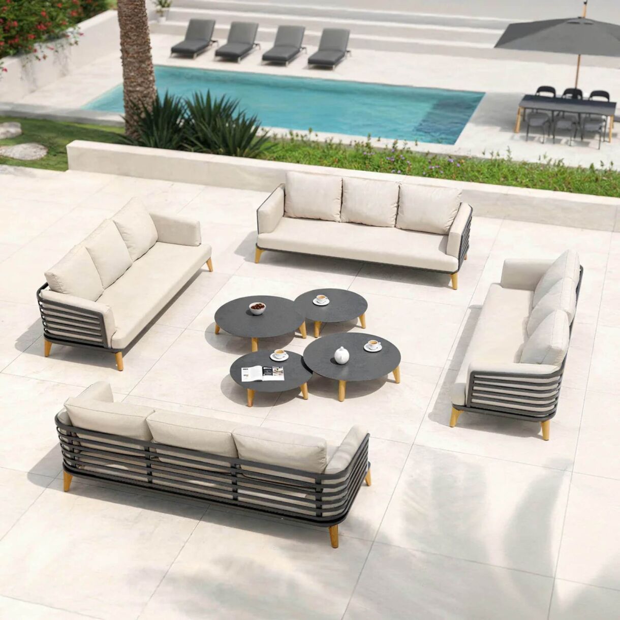 Lounge-Set Aluminium 12 Plätze 8tlg Monte Carlo Anthrazitgrau und Beige