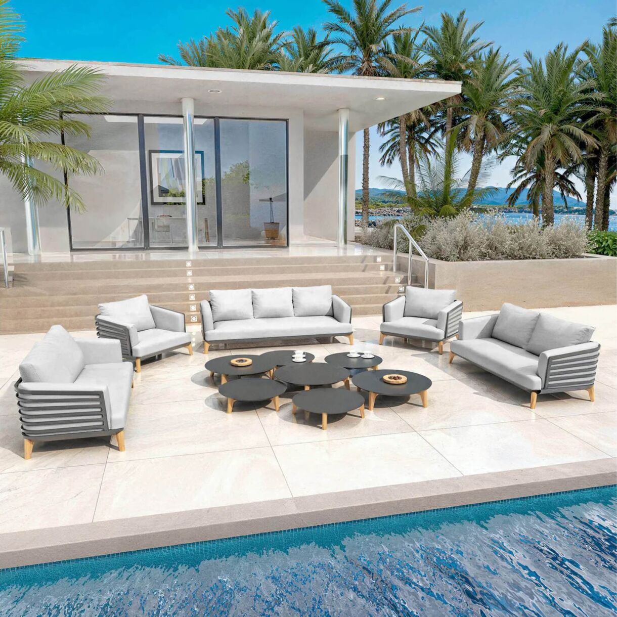 Lounge-Set Aluminium 9 Plätze 12tlg Monte Carlo Anthrazitgrau und Hellgrau