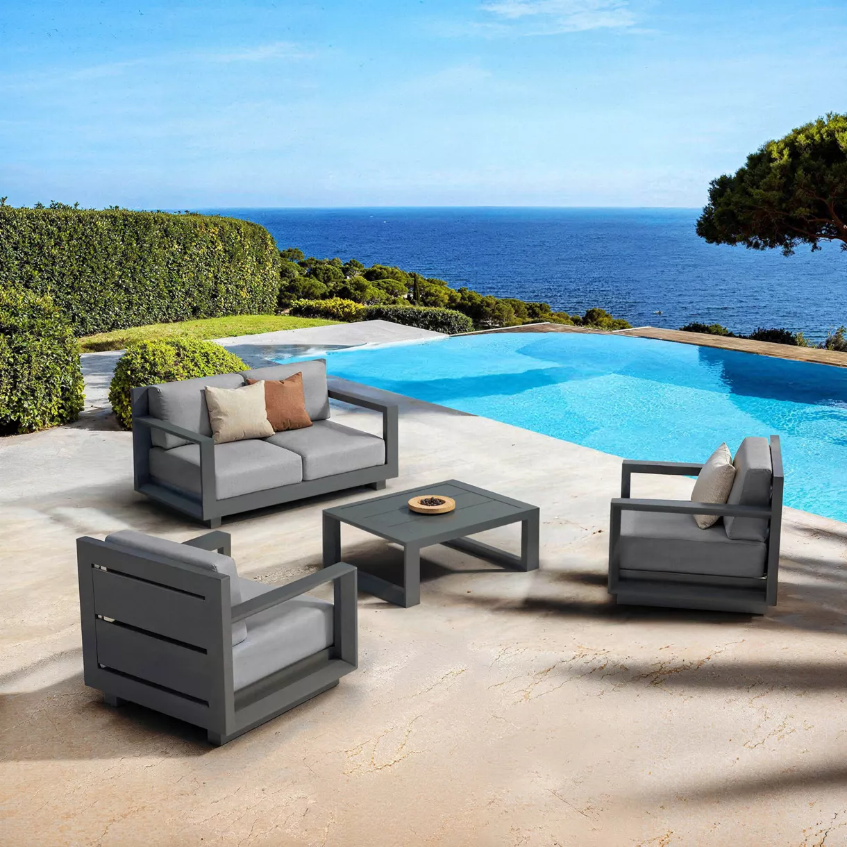 eminza Salon de jardin aluminium 4 places 4 pcs Elba Gris anthracite