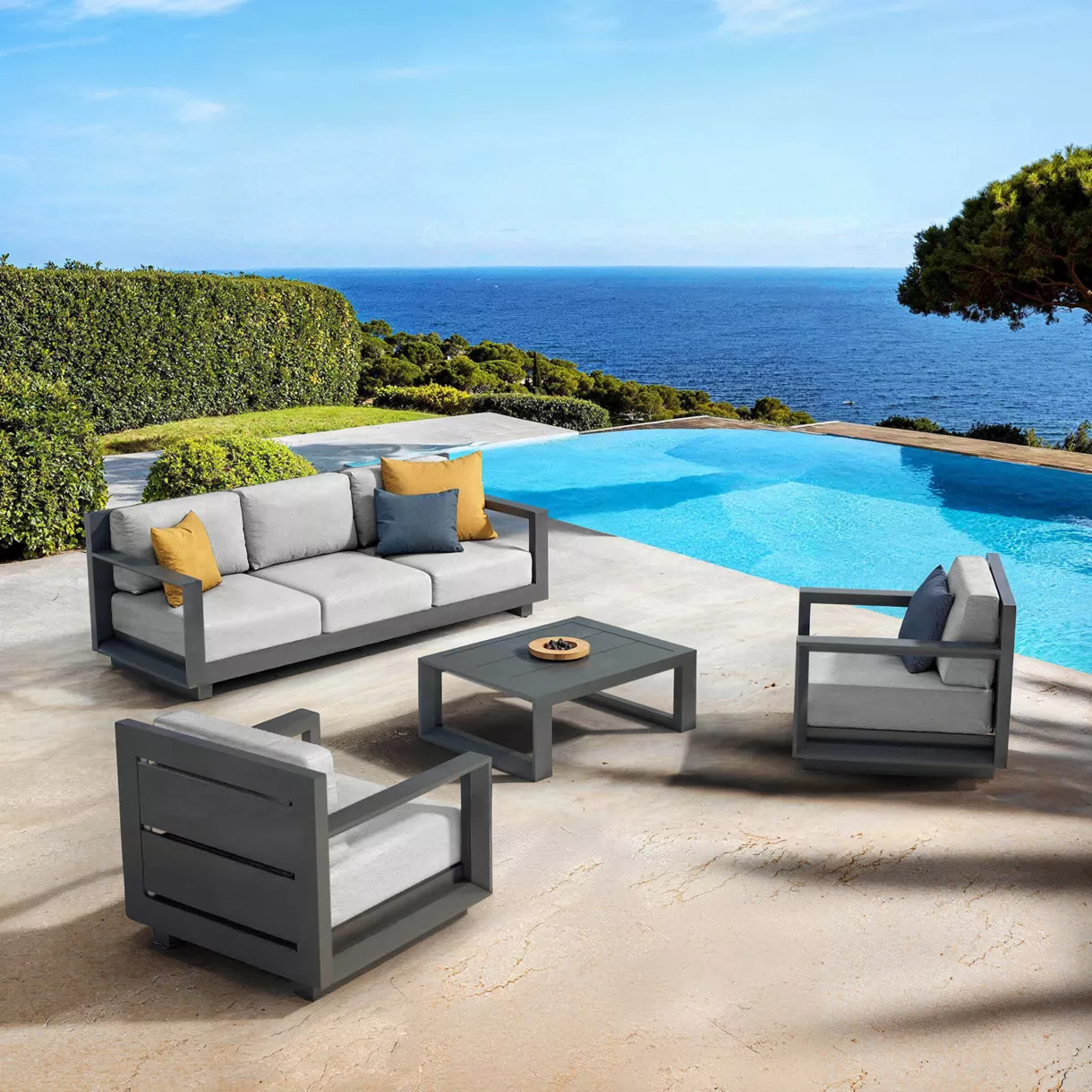 Salotto da giardino alluminio 5 posti 4 pezzi Elba Grigio antracite e grigio chiaro