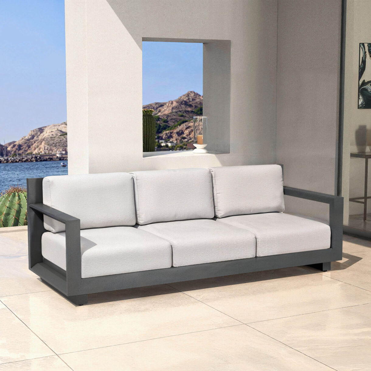 3-Sitzer Gartensofa aus Aluminium Elba Anthrazitgrau und Hellgrau