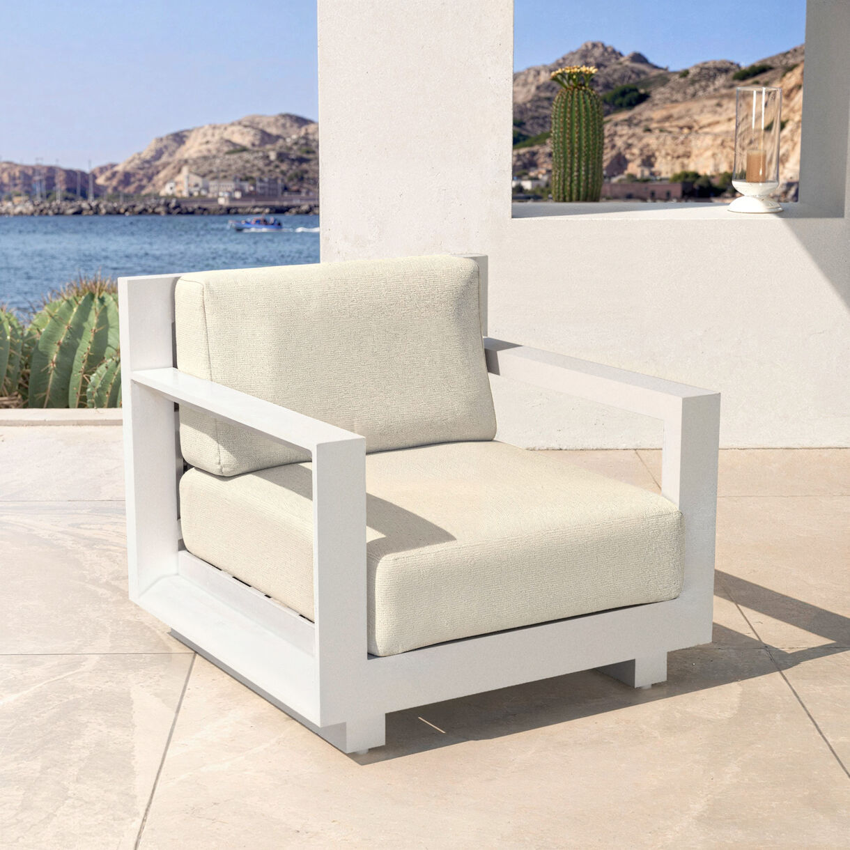 Poltrona da giardino relax in alluminio Elba Bianco e beige 