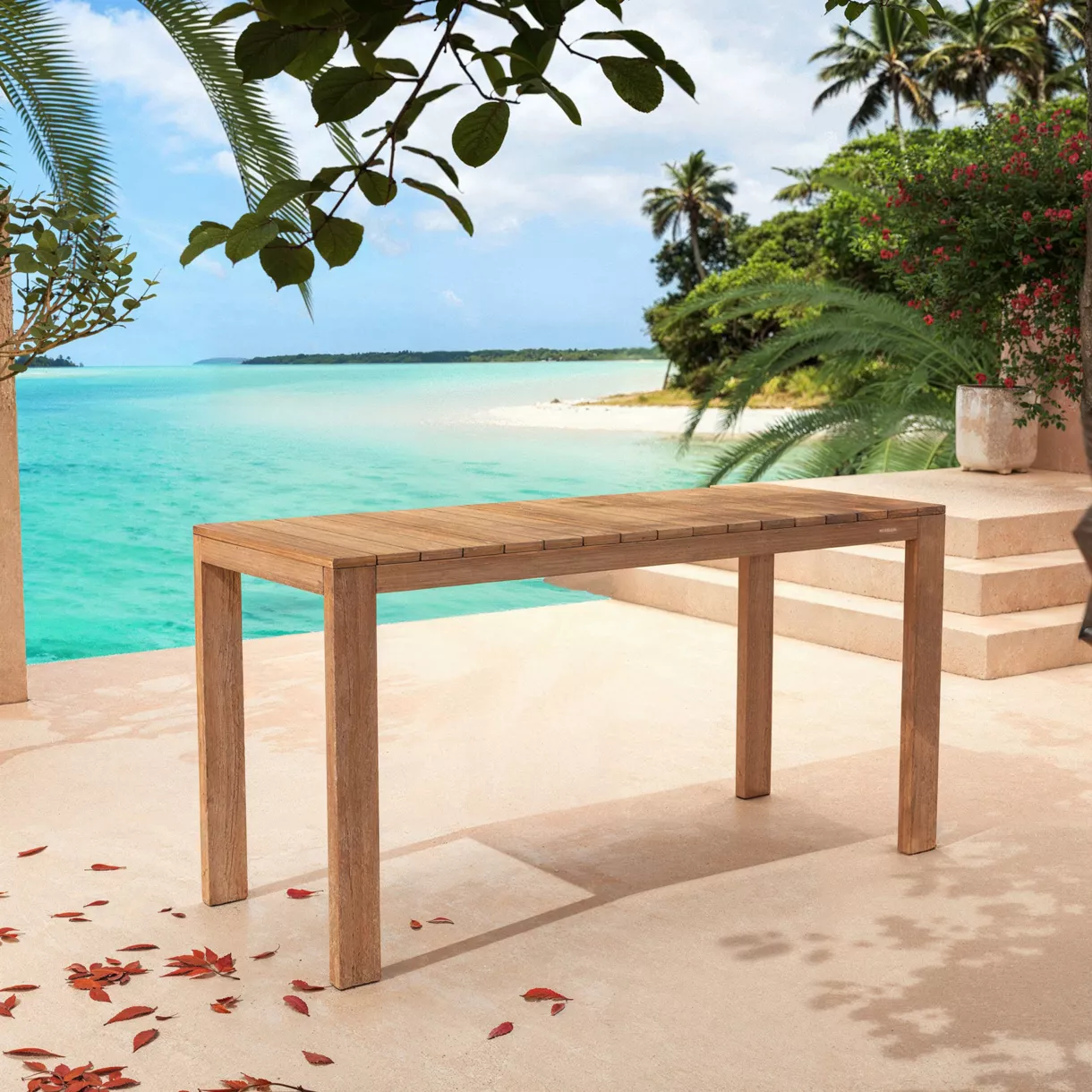 Table de jardin haute en bois d'acacia 8 places (203 x H150 cm) Bornéo Naturel
