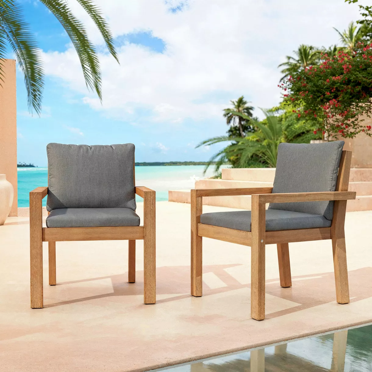Lote de 2 sillones apilables de jardÃ­n en madera de acacia BornÃ©o Gris antracita