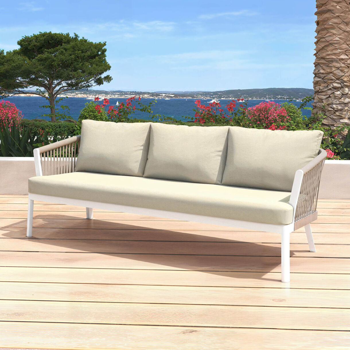 Gartensofa aus Aluminium 3 PlÃ¤tze Amalfi WeiÃŸ und Beige