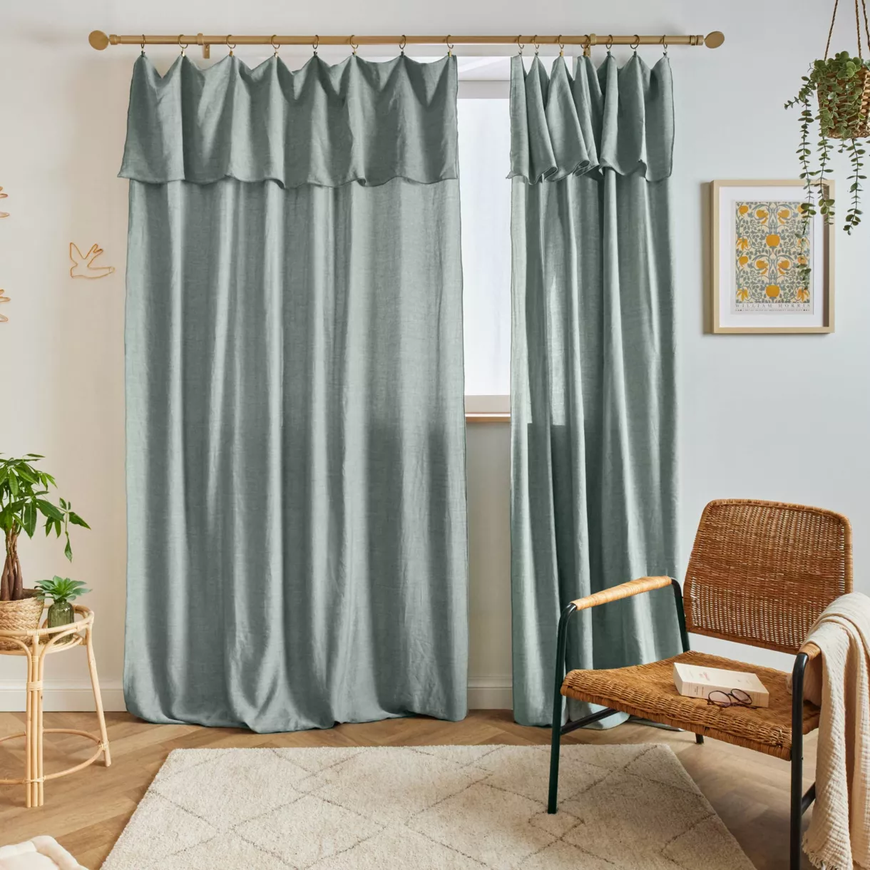 Rideau lyocell Tencel™ ajustable (140 x max 270 cm) Olivia Vert eucalyptus