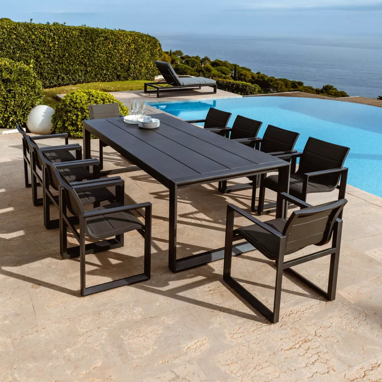Table de jardin rectangulaire aluminium 10 places (240 x 118 cm) Elba Gris anthracite