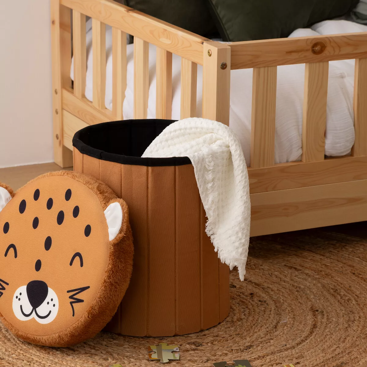 Opvouwbare kinderpoef kist (H38 cm) Luipaard Bruin