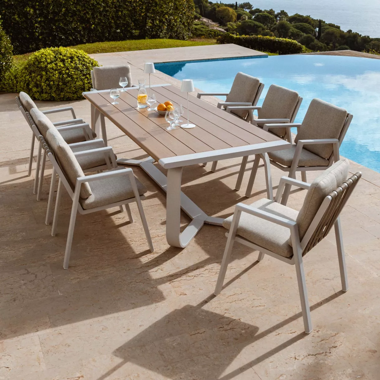 Rechthoekige aluminium tuintafel 10 plaatsen (240 x 100 cm) Long Beach Wit