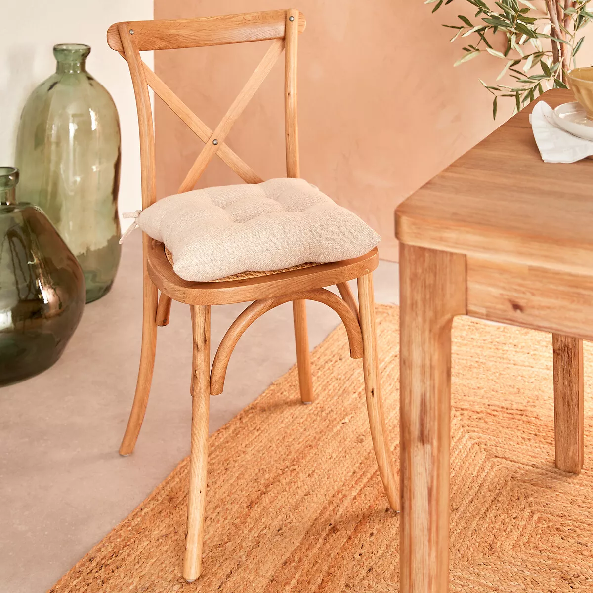 Cojín de silla cuadrado (38 x 38 cm) Clem Beige lino