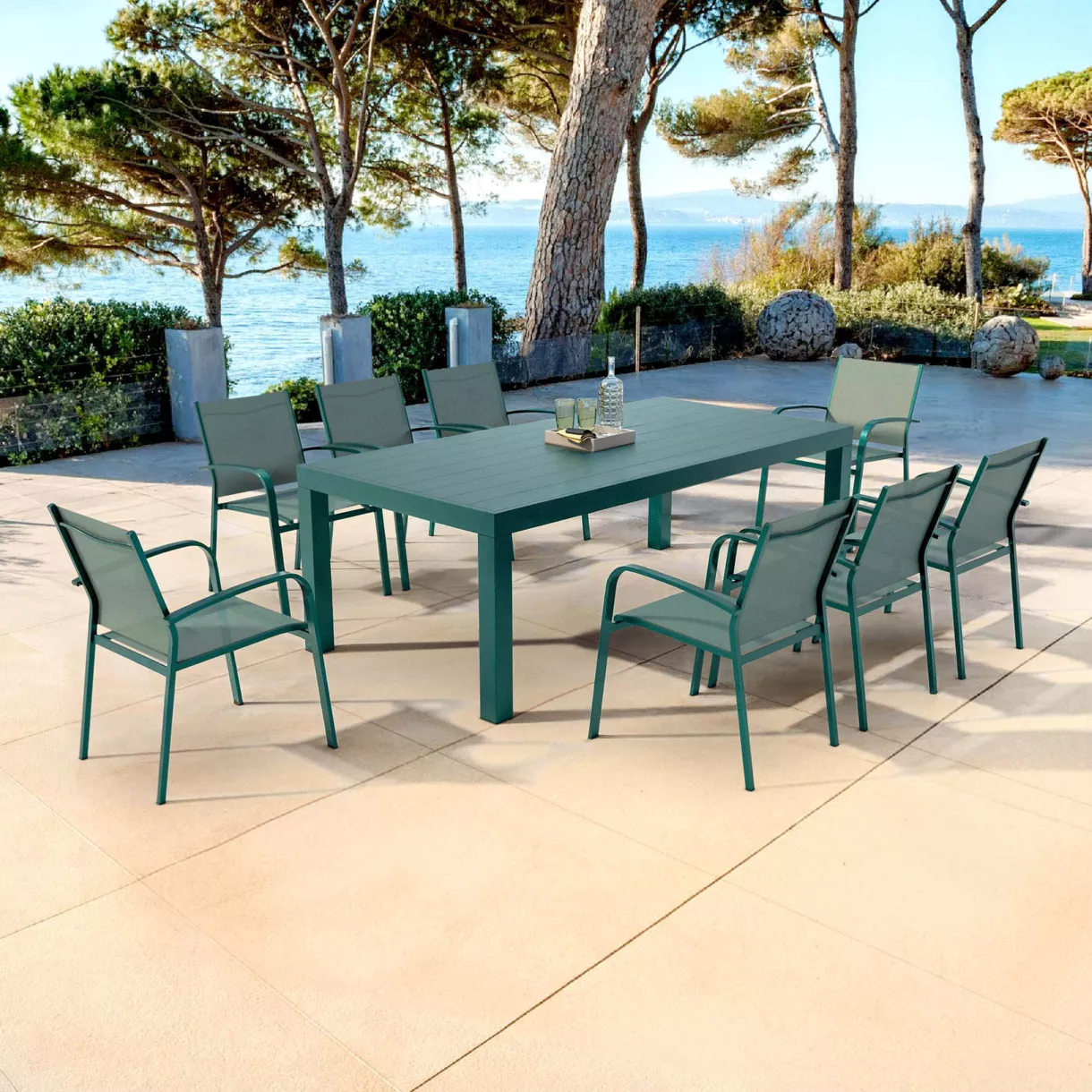 Mesa de jardÃ­n rectangular de aluminio para 8 personas (210 x 100 cm) Murano Azul