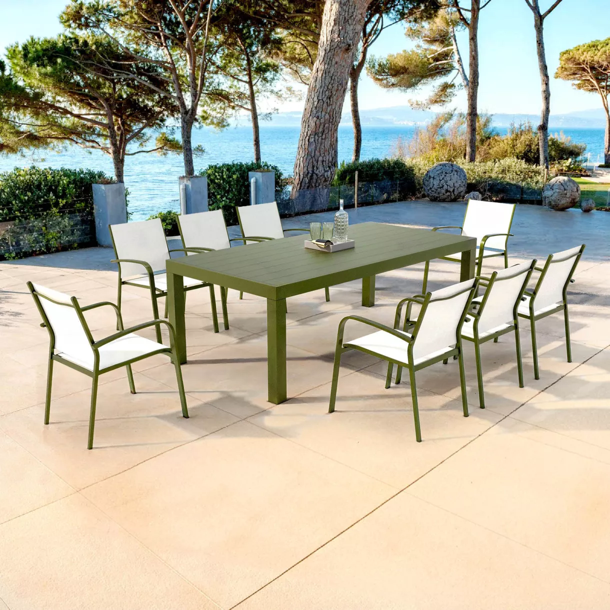 Mesa de jardÃ­n rectangular de aluminio para 8 personas (210 x 100 cm) Murano Verde