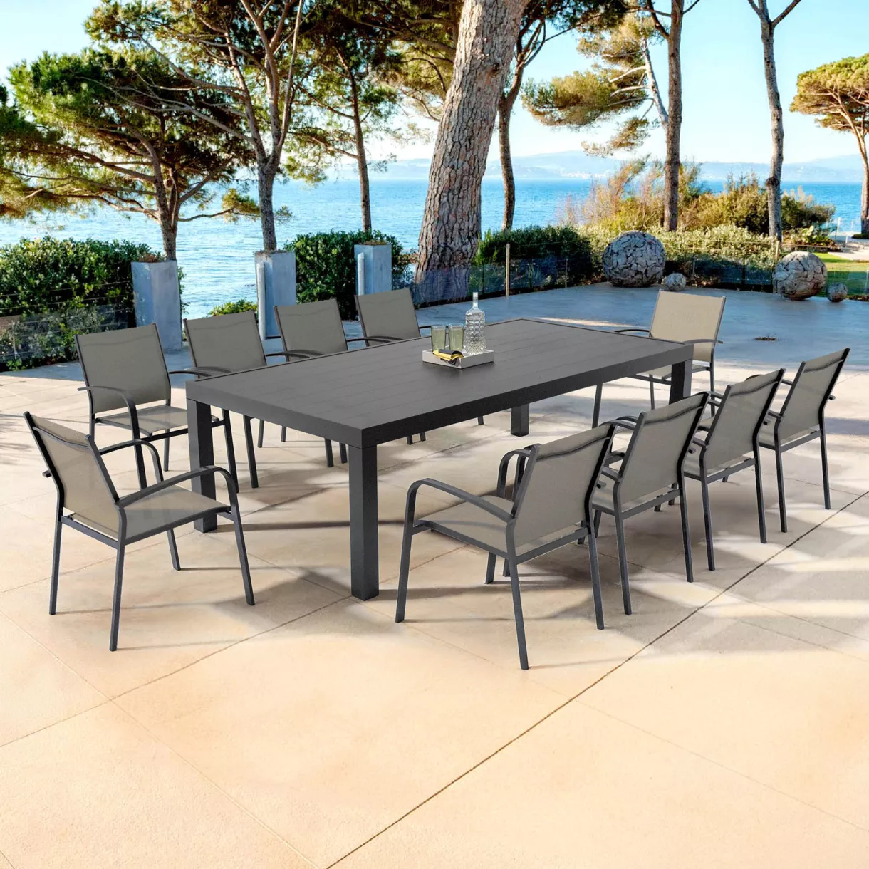 Mesa de jardÃ­n rectangular de aluminio para 10 personas (240 x 120 cm) Murano Gris antracita