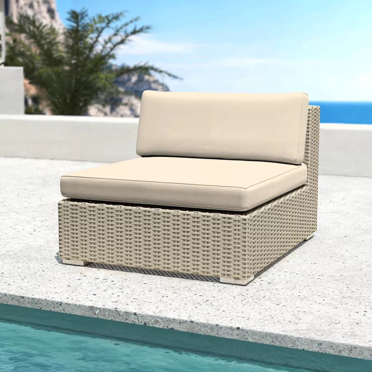 Sillón de jardín de resina trenzada Palma Gris y beige