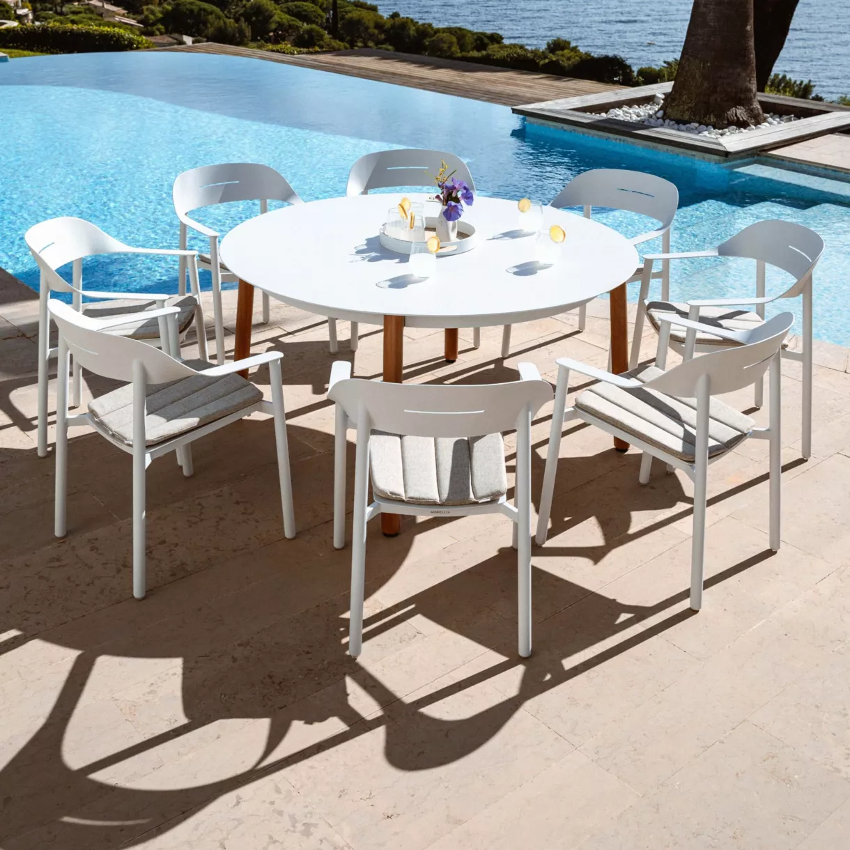 Mesa de jardín redonda de aluminio 6 plazas (D149 cm) Monte Carlo Blanco