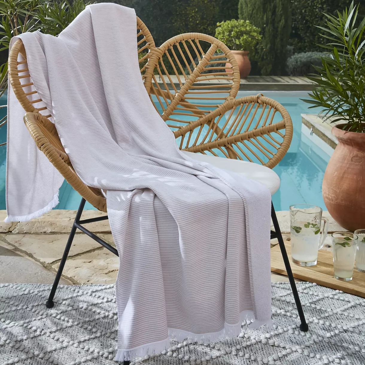 Fouta avec franges 95 x 180 cm Coton tissŽ teint + Žponge NAèL Sable