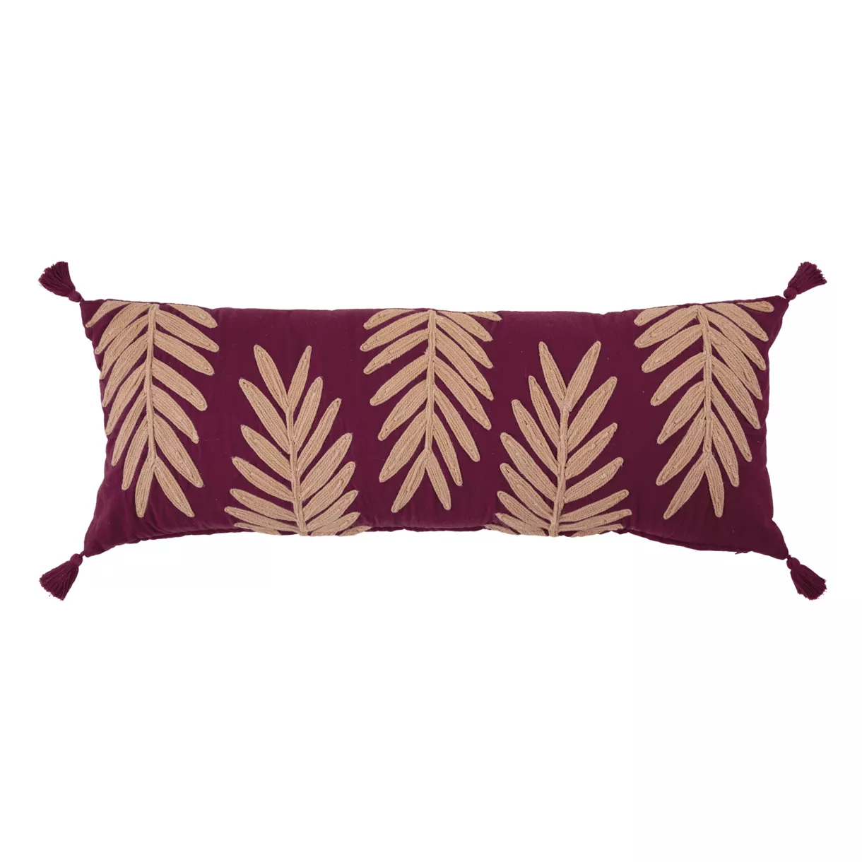 Cojín rectangular bordado (30 x 80 cm) Feuilla Morado