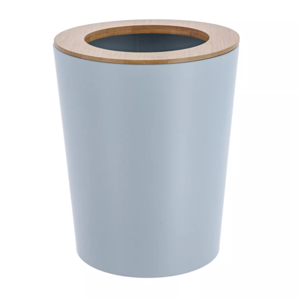 POUBELLE METAL EVASEE AVEC COUVERCLE BAMBOU 5L - BLEU CLAIR/BAMBOU