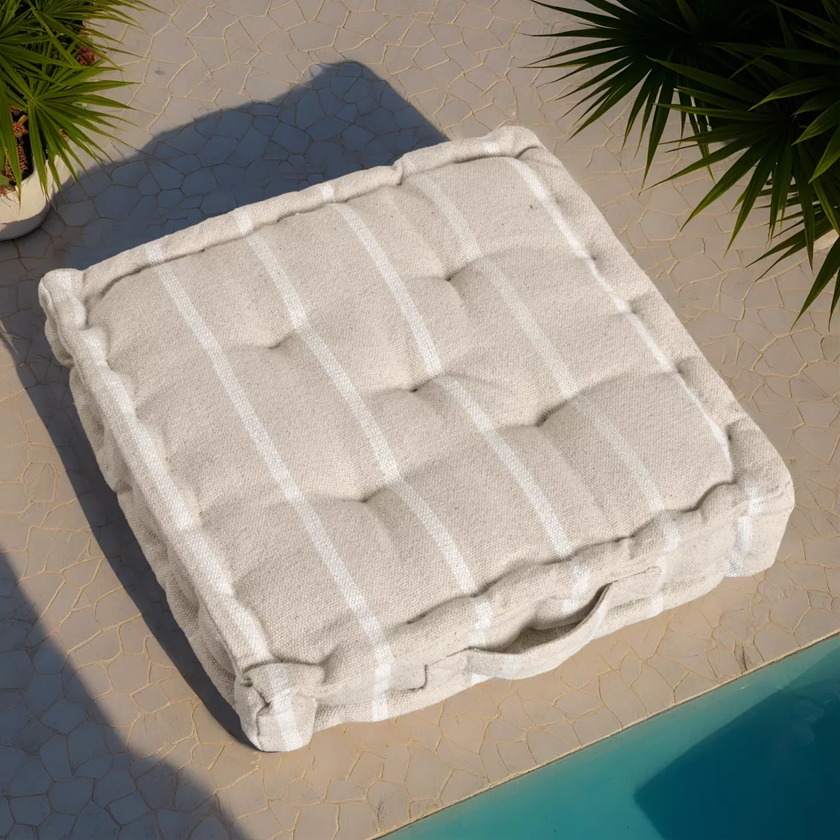 Coussin de sol extérieur toile de coton (45 x 45 cm) Ocealys Blanc