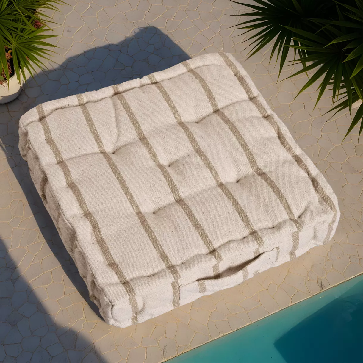 Cojín de suelo exterior de tela de algodón (45 x 45 cm) Ocealys Beige